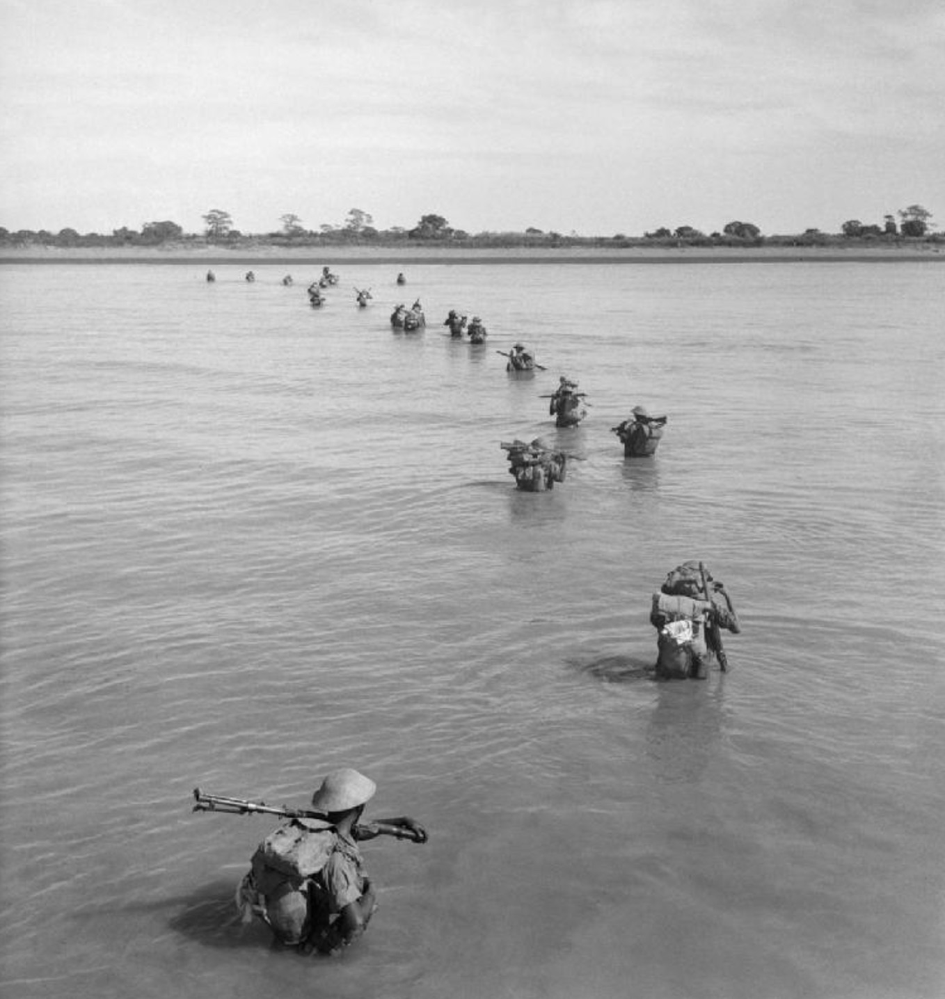 Indian troops wade ashore at Akyab. 